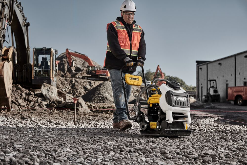 The POWERSHIFT Plate Compactor provides 3,370 ft./lbs. of force through its 15.7-in. plate with controls that are mounted on a folding handle for user control.