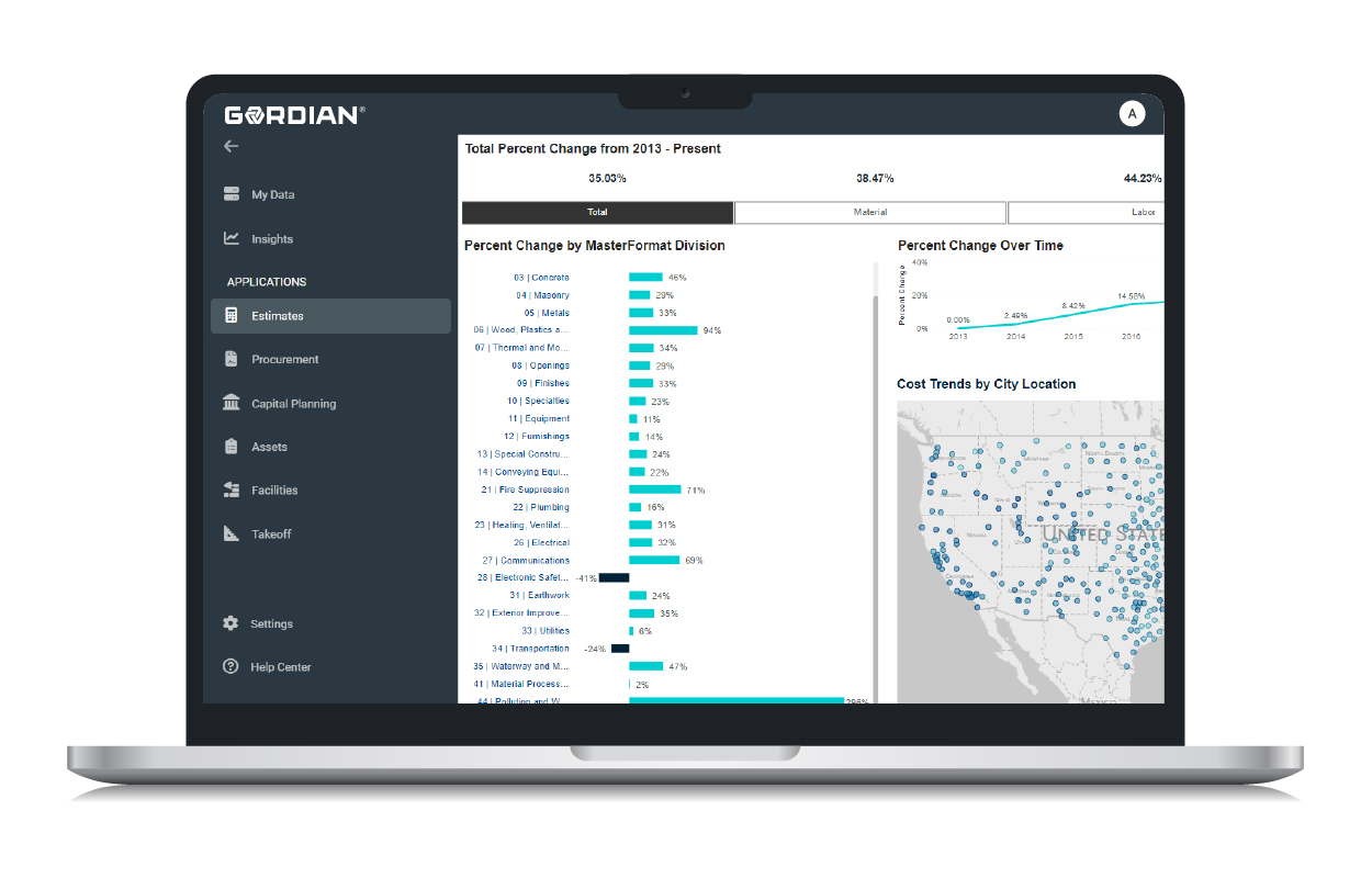 This cloud-native dashboard, powered by Gordian’s RSMeans Data, offers users an interface that provides a view into historical construction cost trends.