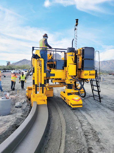 Sonic sensors are used on GOMACO texture/cure machines to eliminate the need for stringline on slipform paving projects.