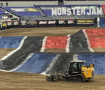 JCB equipment preps the track for the event.
