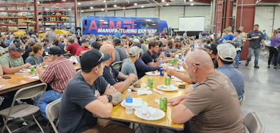 Many of the company’s more than 500 employees were fed a catered lunch during the stop.