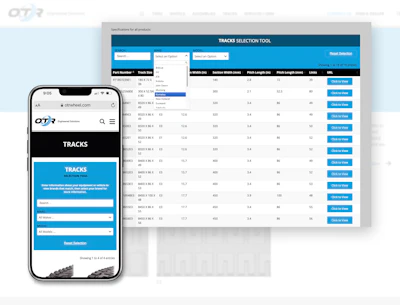 The tool guides customers through the selection process, narrowing down thousands of track options to one solution for the customer’s equipment make, model and application.