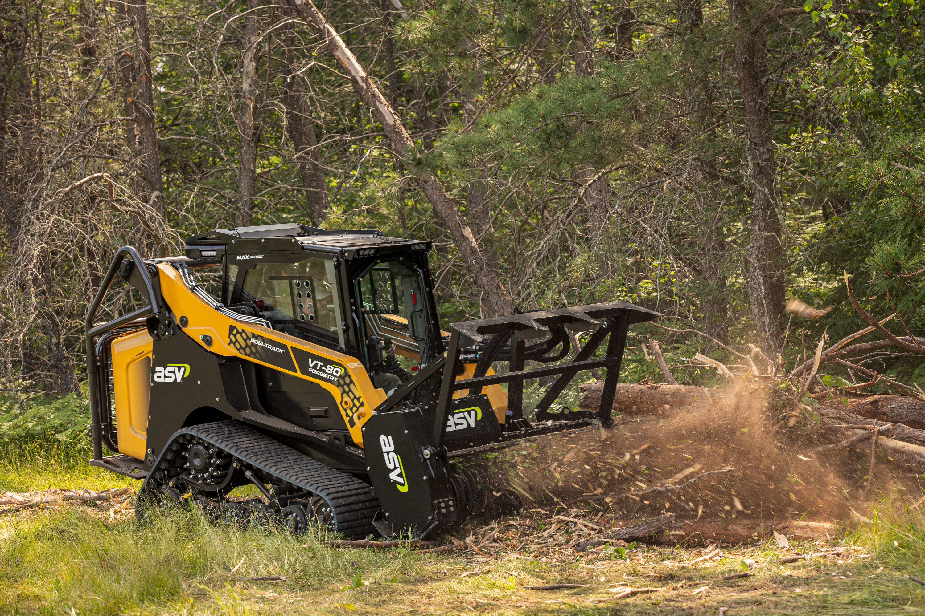 Powered by a 74-hp Tier-4 Final Yanmar engine, the 9,645-lb. VT-80 Forestry offers a 2,800-lb. rated operating capacity.