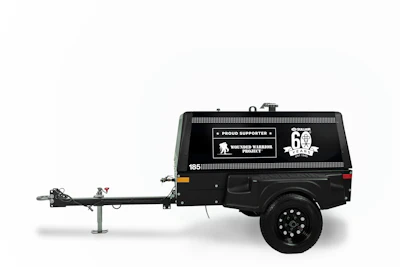 The donated WWP-themed Sullair Series 185 air compressor features hand-written messages of support and gratitude from Hitachi Global Air Power employees.