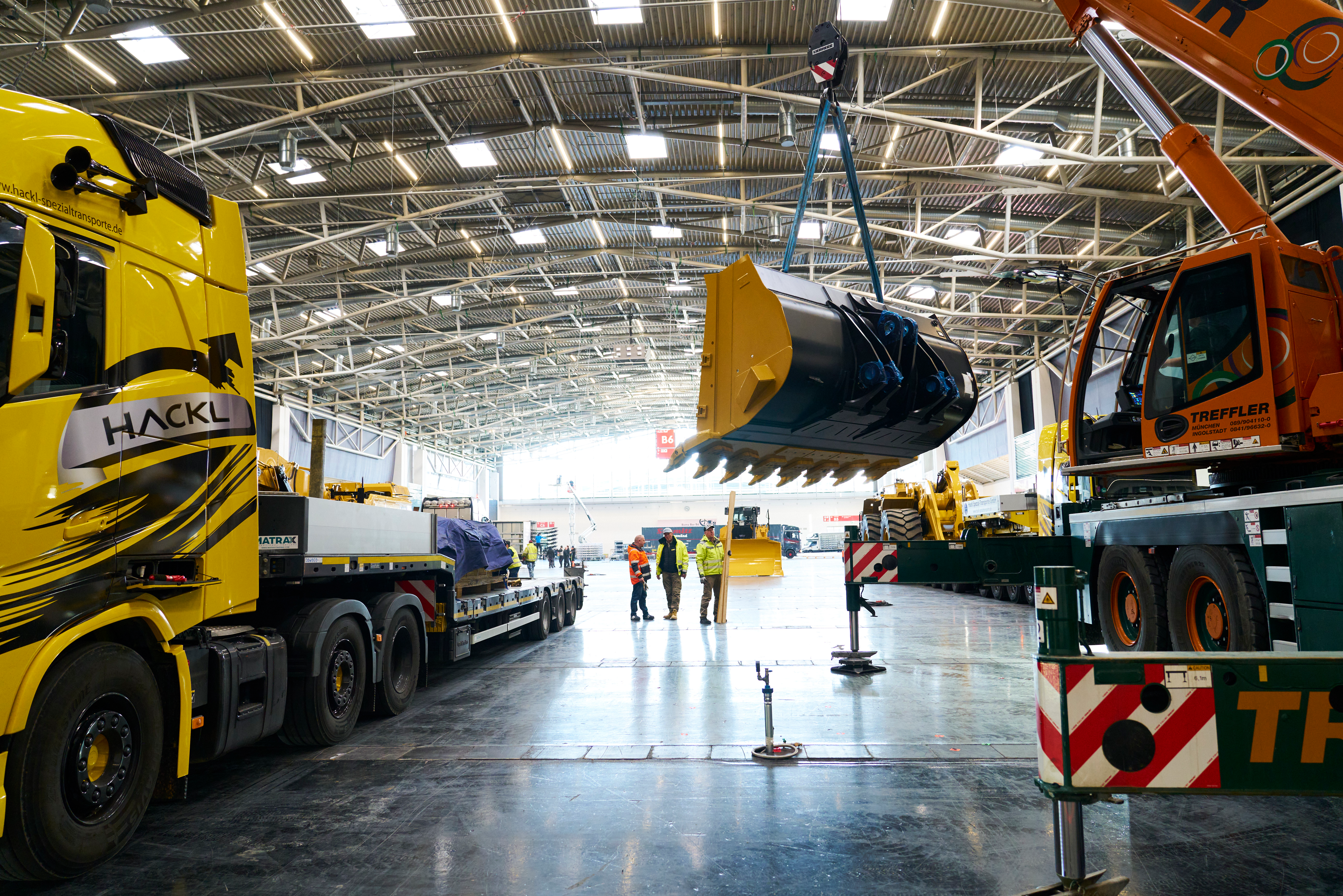 As setup begins for bauma 2025, more than 3,500 exhibitors prepare to showcase construction machinery, building material machines, mining machines, construction vehicles and construction equipment at Messe München in Munich, Germany.