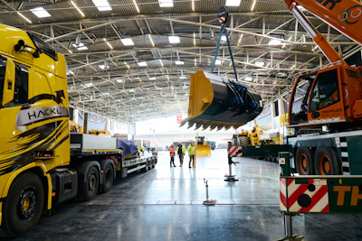 As setup begins for bauma 2025, more than 3,500 exhibitors prepare to showcase construction machinery, building material machines, mining machines, construction vehicles and construction equipment at Messe München in Munich, Germany.