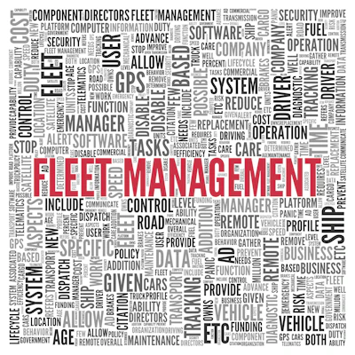 Word cloud visualization highlighting fleet management strategies and technological concepts