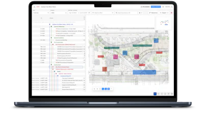Gotham City Water Mains project management dashboard with Gantt chart and site map visualization
