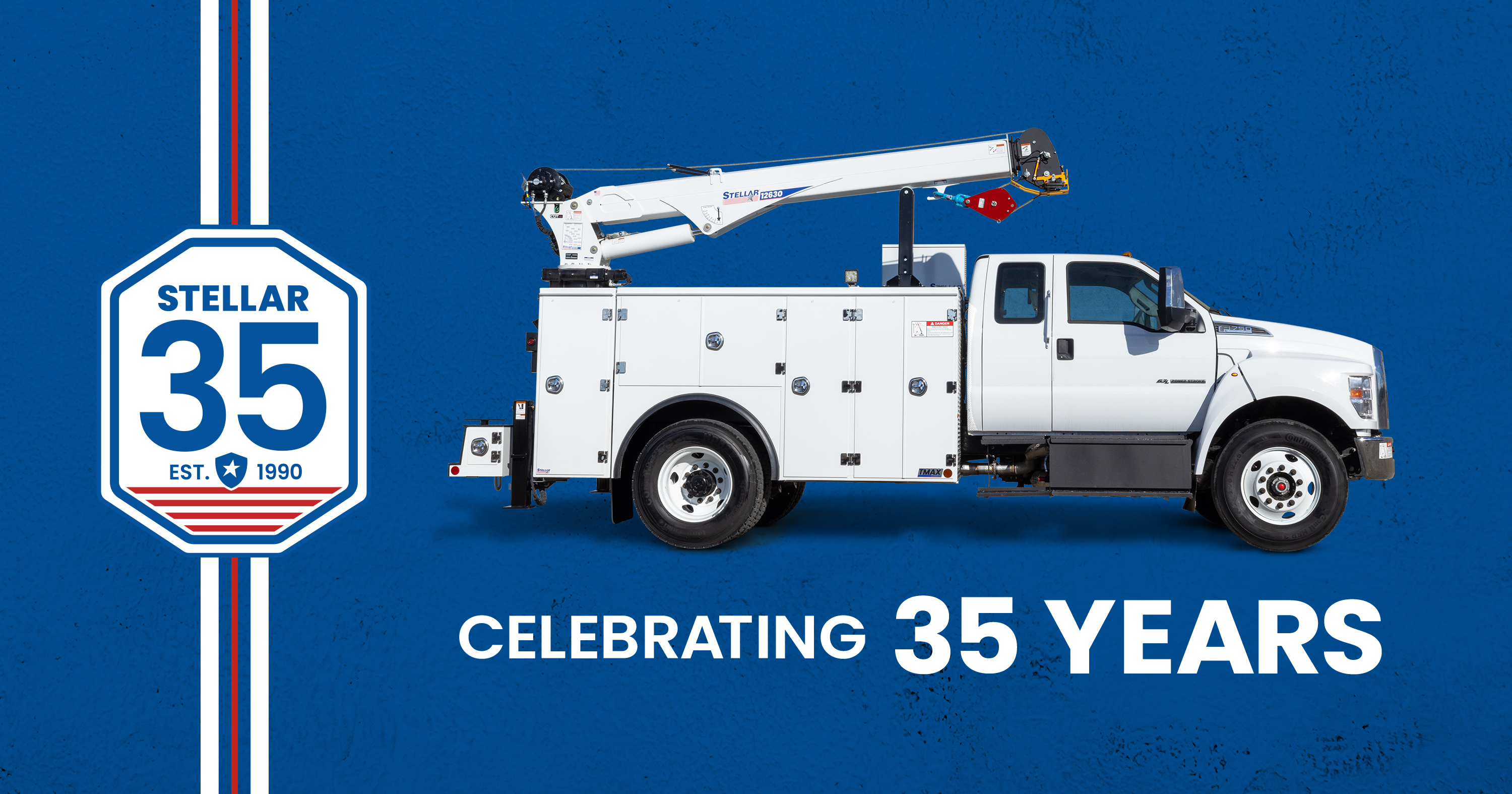 Stellar service truck with crane celebrating 35 years of industrial vehicle manufacturing