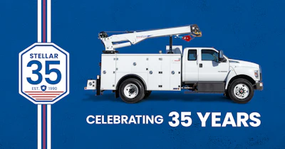 Stellar service truck with crane celebrating 35 years of industrial vehicle manufacturing