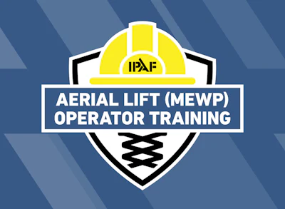 IPAF Aerial Lift Operator Training certification emblem with safety helmet and scissor lift icon