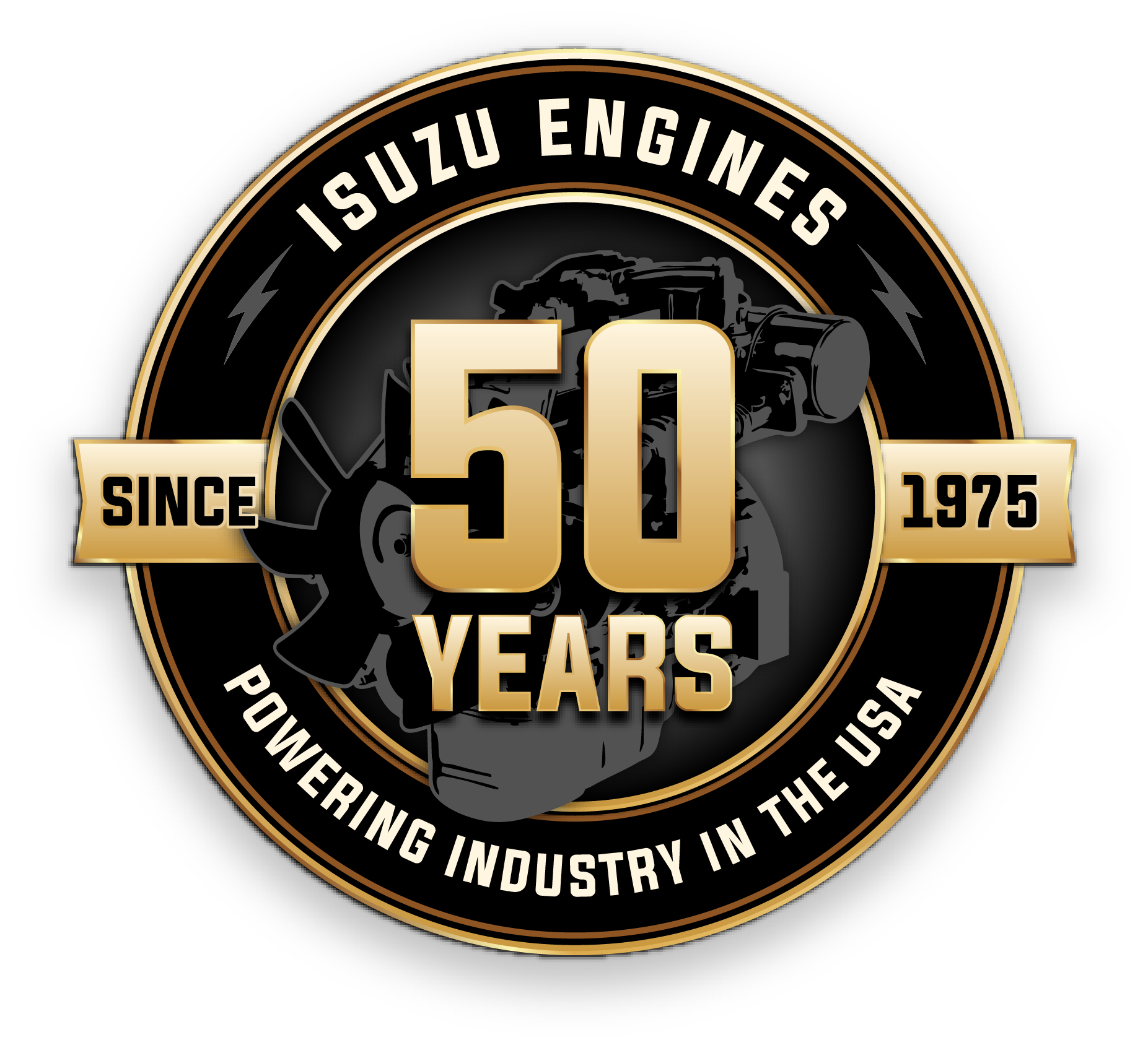 Isuzu Engines 50th anniversary commemorative logo celebrating industrial leadership