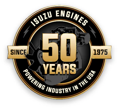 Isuzu Engines 50th anniversary commemorative logo celebrating industrial leadership
