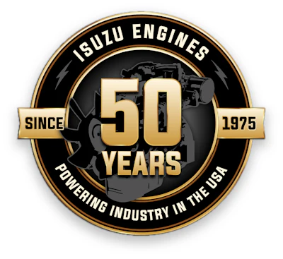 Isuzu Engines 50th anniversary commemorative logo celebrating industrial leadership