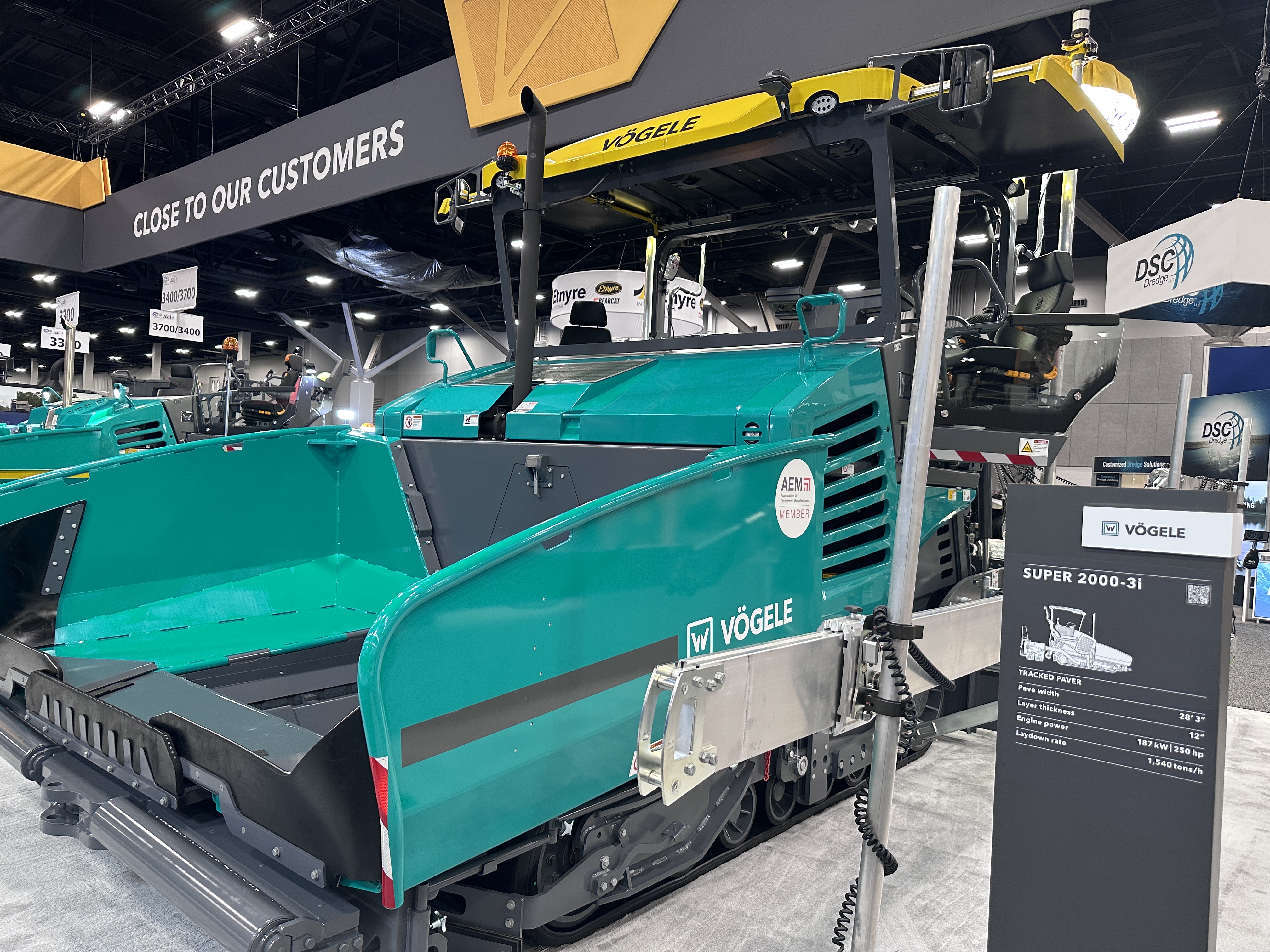 Teal Vögele road paving machine at construction industry trade show