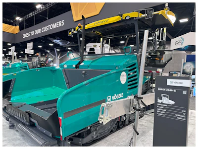 Teal Vögele road paving machine at construction industry trade show