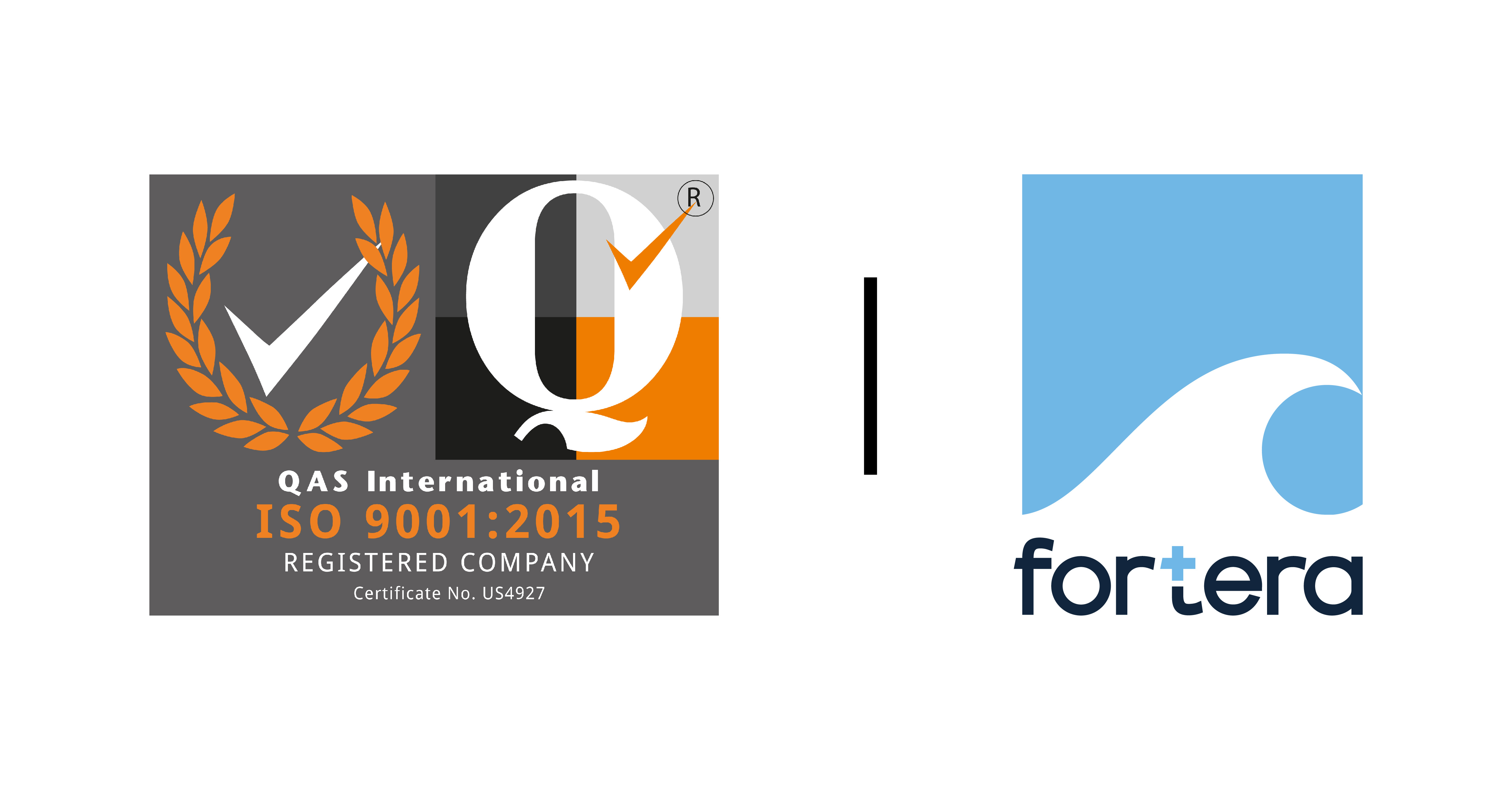 QAS ISO 9001:2015 certification and Fortera corporate logo