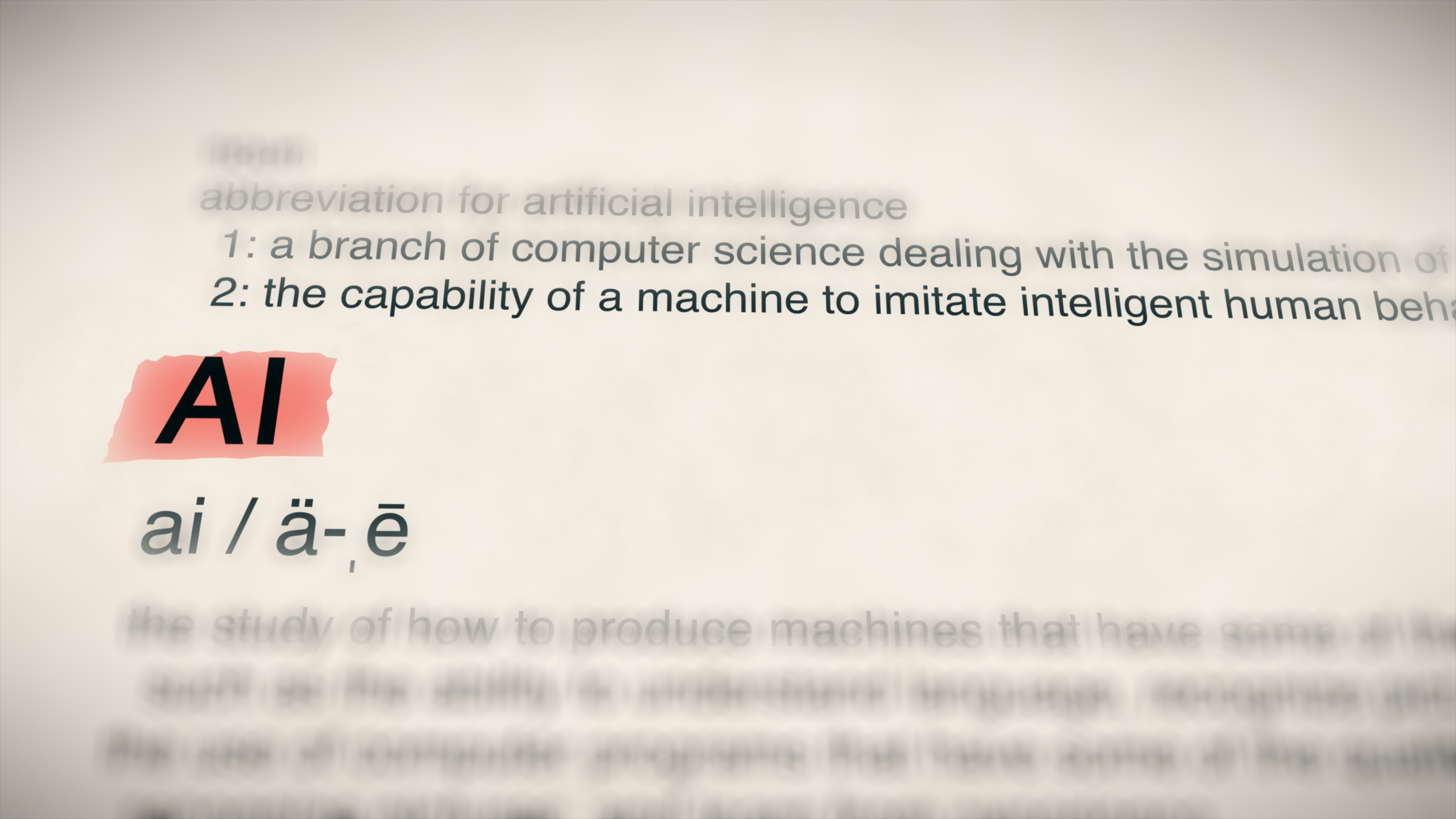 AI definition with stylized logo highlighting artificial intelligence concept