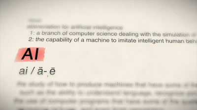 AI definition with stylized logo highlighting artificial intelligence concept