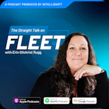 Podcast promotional graphic for 'The Straight Talk on Fleet' featuring a smiling woman