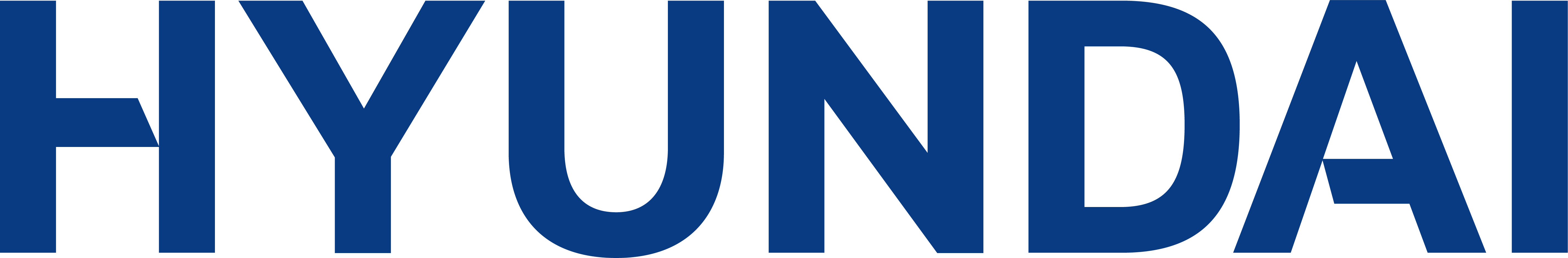 Hyundai corporate logo in deep blue capital letters