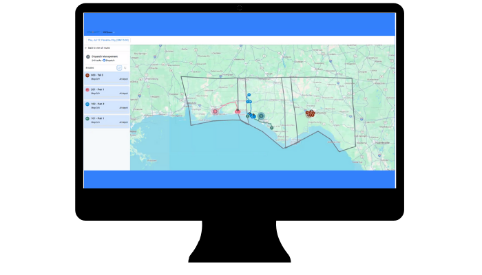 Digital map interface showing geographic regions with blue and green color palette