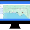 Digital map interface showing geographic regions with blue and green color palette