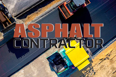 Aerial view of asphalt paving machines laying road surface in construction site