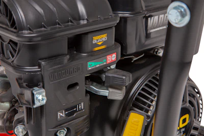 Close-up of Vanguard commercial engine with mechanical details and brand markings
