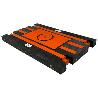Industrial orange and black technical module with modular design