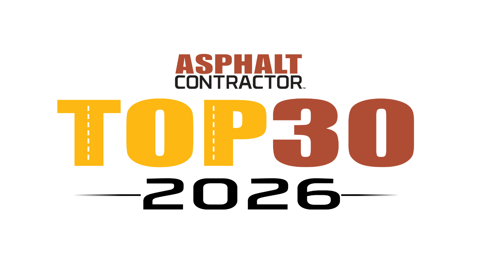 Asphalt Contractor Top 30 2026 logo in yellow, black, and orange