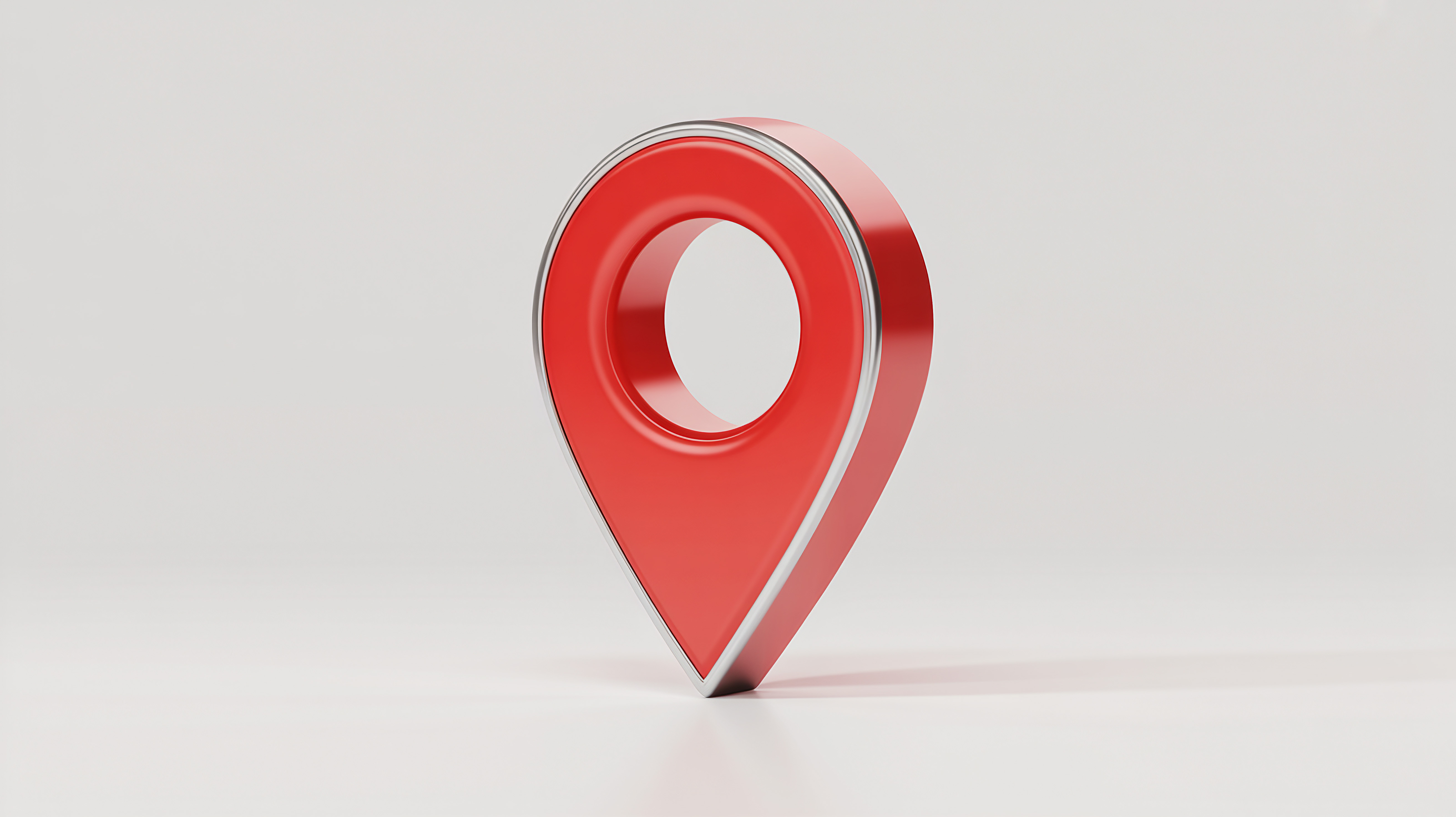 Red 3D location pin icon on light background