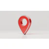 Red 3D location pin icon on light background