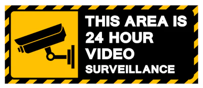 Yellow and black warning sign indicating 24-hour video surveillance