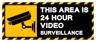 Yellow and black warning sign indicating 24-hour video surveillance