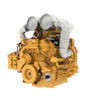 Yellow Caterpillar industrial diesel engine with complex mechanical components