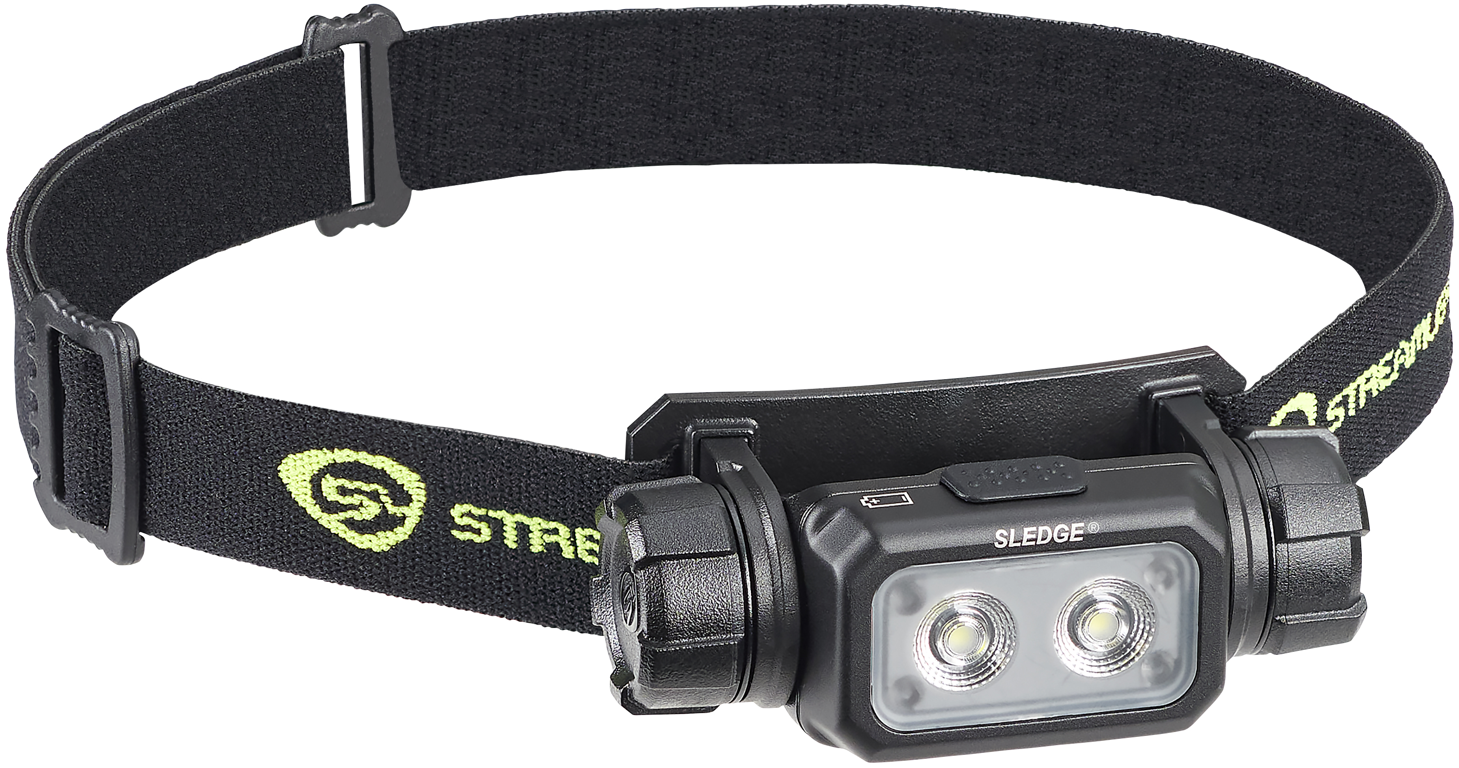 Black Streamlight Sledge LED headlamp with adjustable black strap