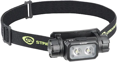 Black Streamlight Sledge LED headlamp with adjustable black strap