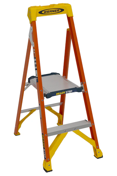 Werner Ready Step 3-foot fiberglass step ladder in yellow and orange