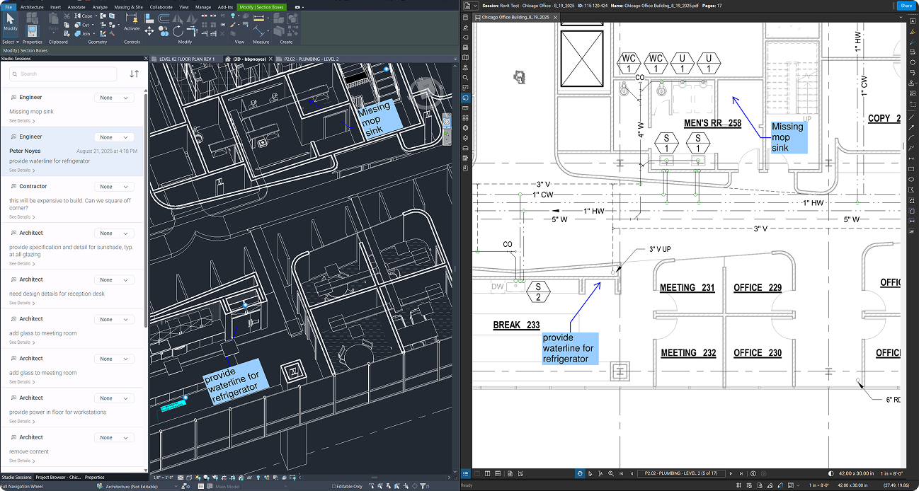 Technical architectural CAD drawings of building floor plans on dual computer screens