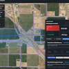 Satellite mapping dashboard showing agricultural fields and highway intersection