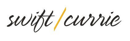 Swift Currie logo: Elegant black text with yellow vertical line