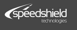 Speedshield Technologies logo with curved swoosh design in grayscale