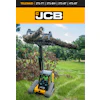 JCB yellow skid steer loader clearing vegetation in grassy landscape