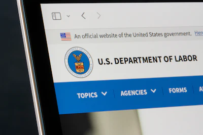 U.S. Department of Labor official website homepage with agency logo and navigation menu