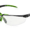 Green and black safety glasses with clear protective lenses