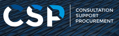 CSP corporate logo with blue and white geometric design