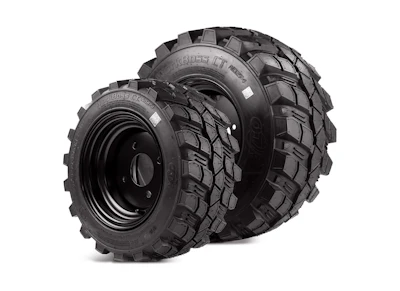 Two rugged black off-road vehicle tires with deep tread patterns