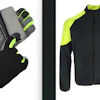 Black and neon athletic gloves with smartphone and matching sports jacket