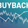 Financial chart showing stock buyback trend with rising arrow and candlestick graph